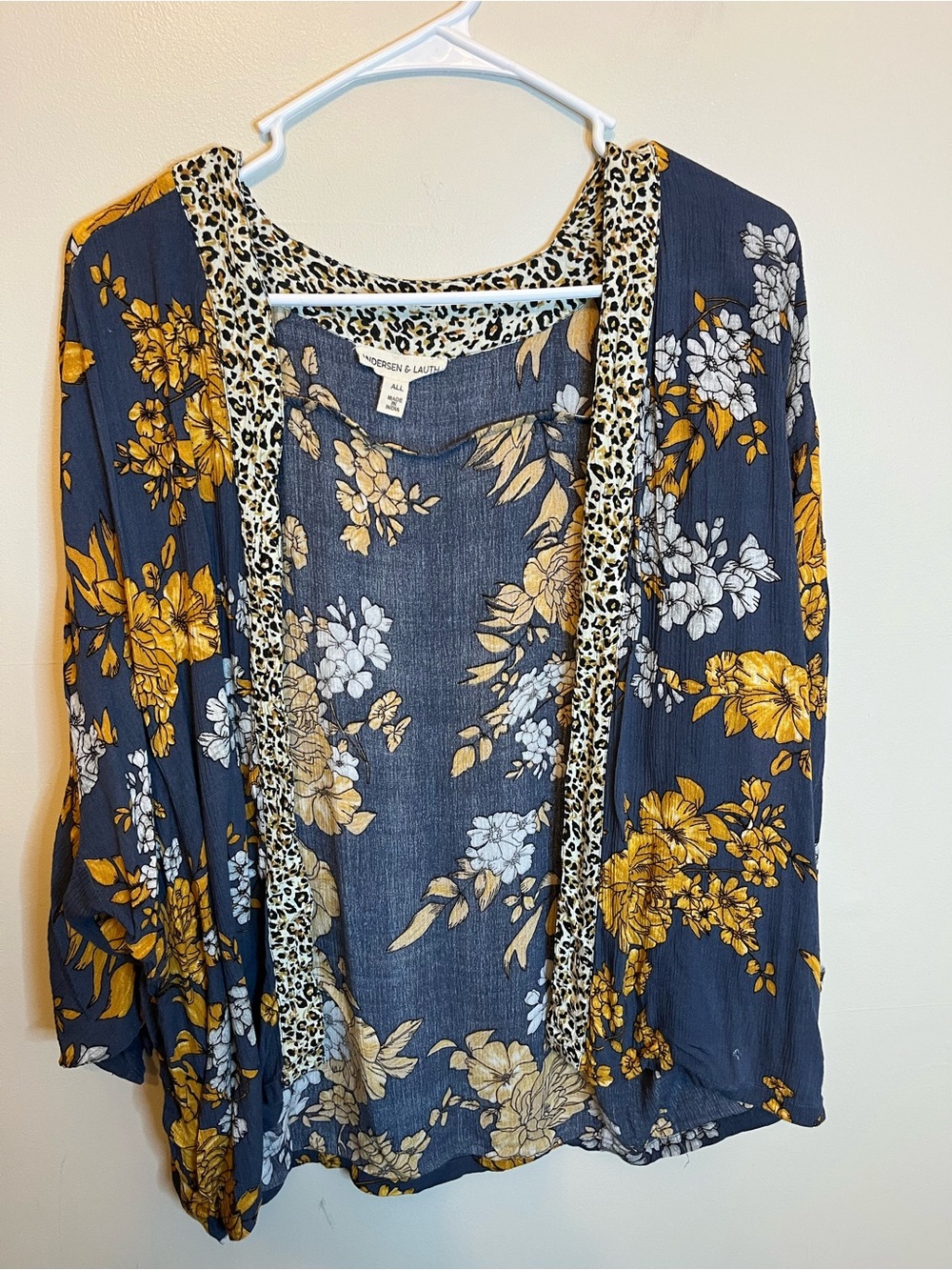 Andersen & Lauth Anthropologie Zoe Leopard-Trimmed Floral Kimono One Size EUC